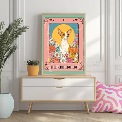 The Chihuahua Tarot Print – Boho Dog Wall Art for Chihuahua Lovers, Mystical Tarot-Inspired Poster, Whimsical Pet Lover Gift Chihuahua Decor