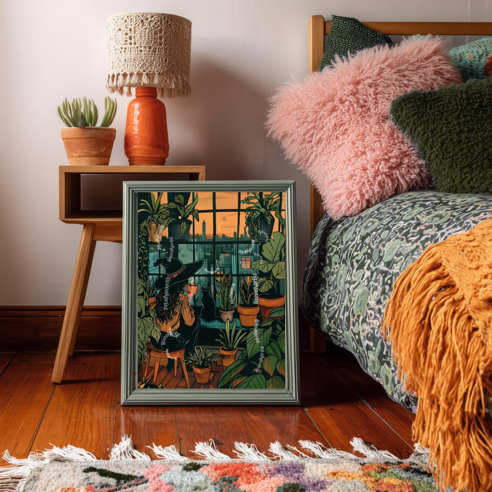 Witch Drinking Coffee Wall Art