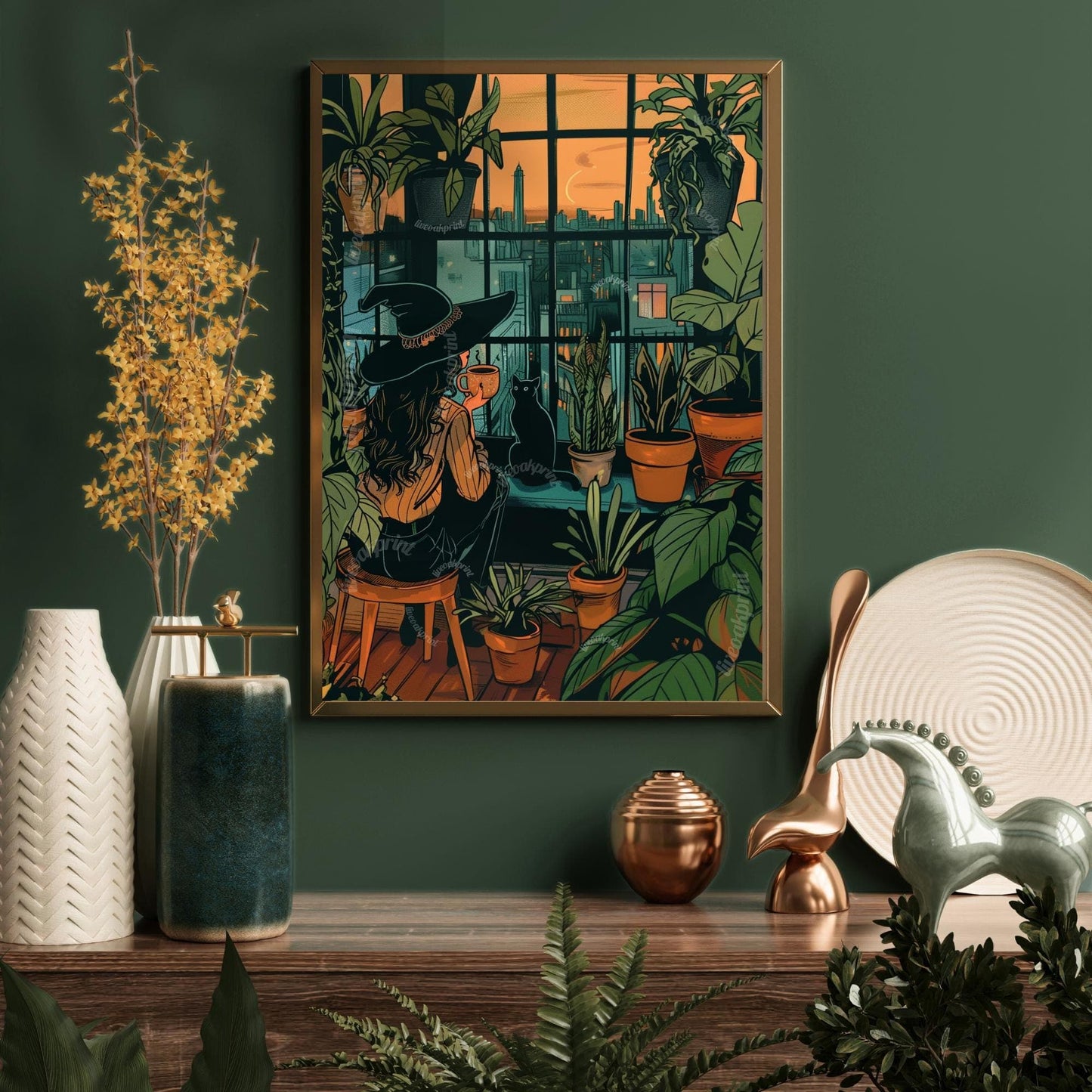 Witch Drinking Coffee Wall Art