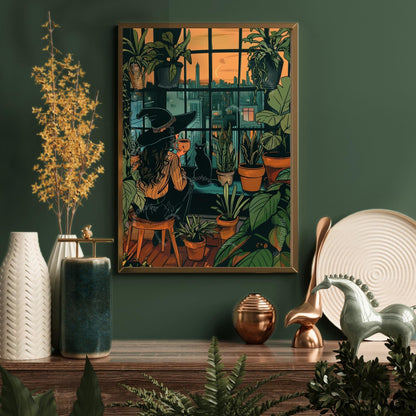 Witch Drinking Coffee Wall Art