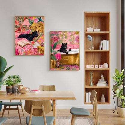 Set of 2 Panther Wall Art Prints – Black Panther Bedroom and Bathroom Decor Pink Maximalist Dopamine Decor Big Cat Wall Art Set