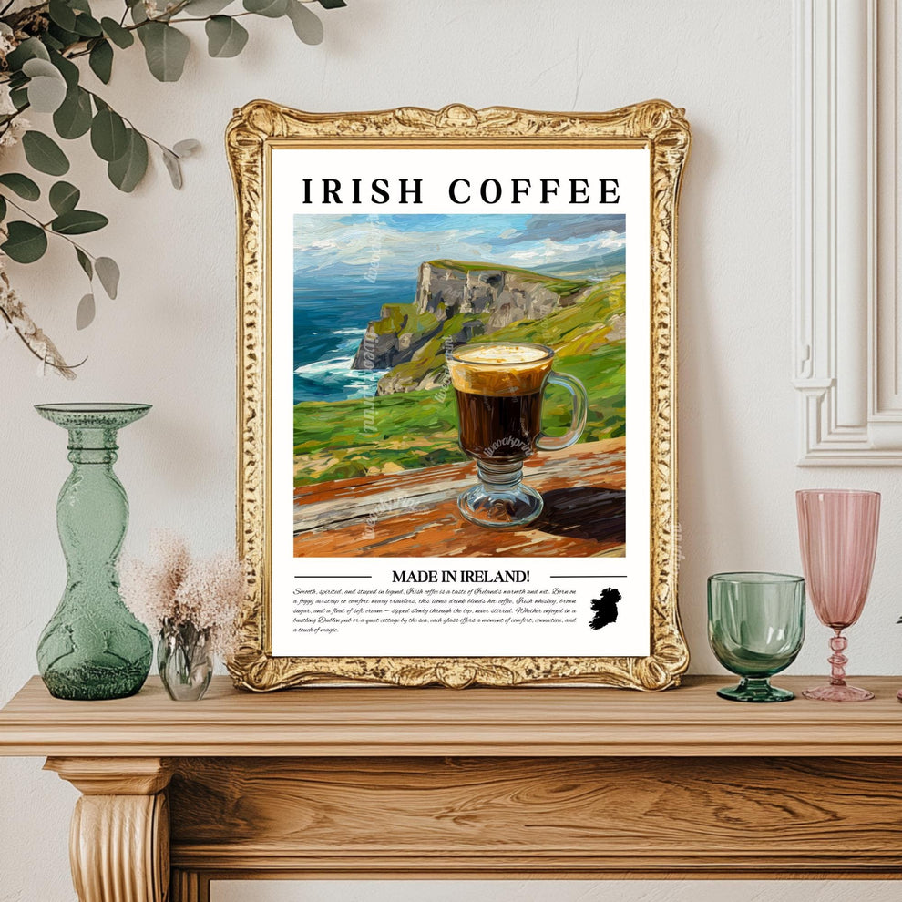 Irish Coffee Wall Art – Ireland Kitchen Decor Irish Wall Decor Poster Cozy Cafe Print Celtic Art Print Coffee Lover Gift