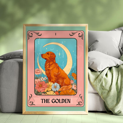 Golden Retriever Tarot Card (Red Golden)– Red Golden Retriever Wall Art Print Gift for Dog Lovers Dog Art Golden Retriever Decor