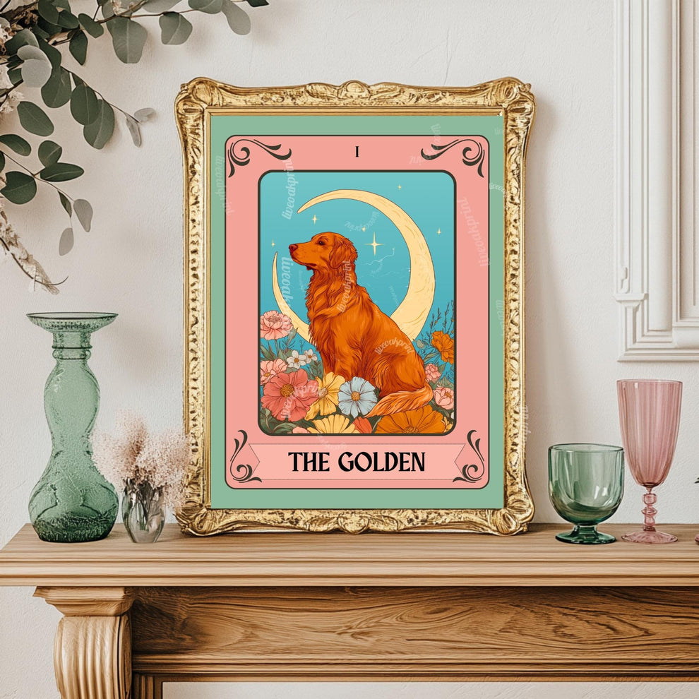 Golden Retriever Tarot Card (Red Golden)– Red Golden Retriever Wall Art Print Gift for Dog Lovers Dog Art Golden Retriever Decor