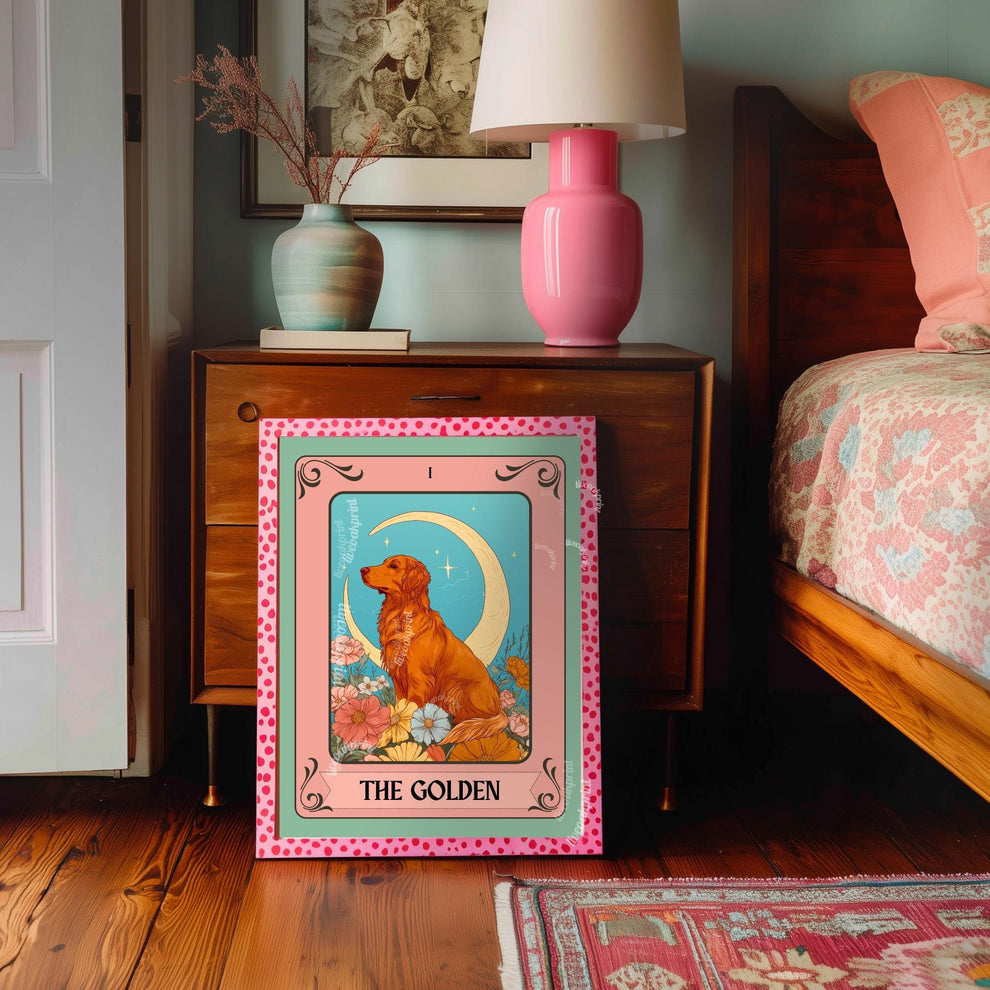 Golden Retriever Tarot Card (Red Golden)– Red Golden Retriever Wall Art Print Gift for Dog Lovers Dog Art Golden Retriever Decor