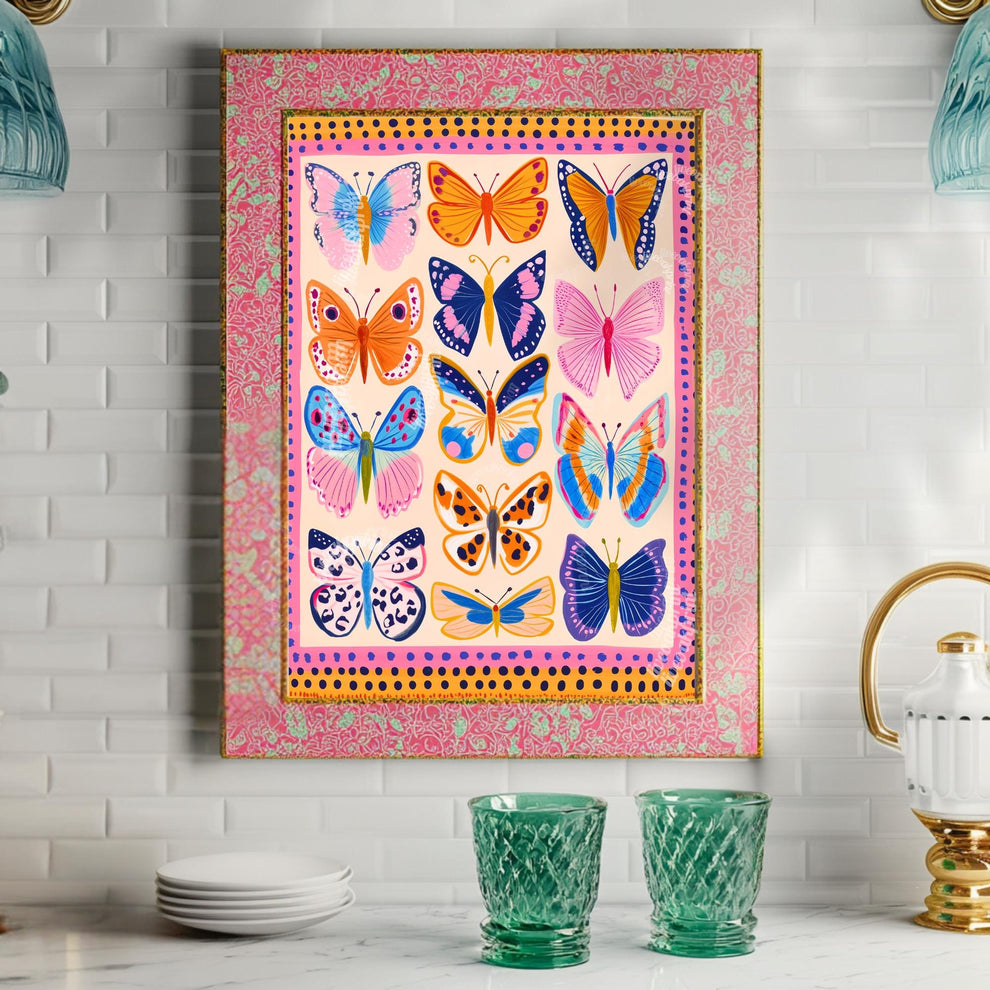 Colorful Butterfly Wall Art – Vibrant Butterfly Print Whimsical Nature Decor Bright Insect Art Maximalist Gallery Wall Living Room Decor