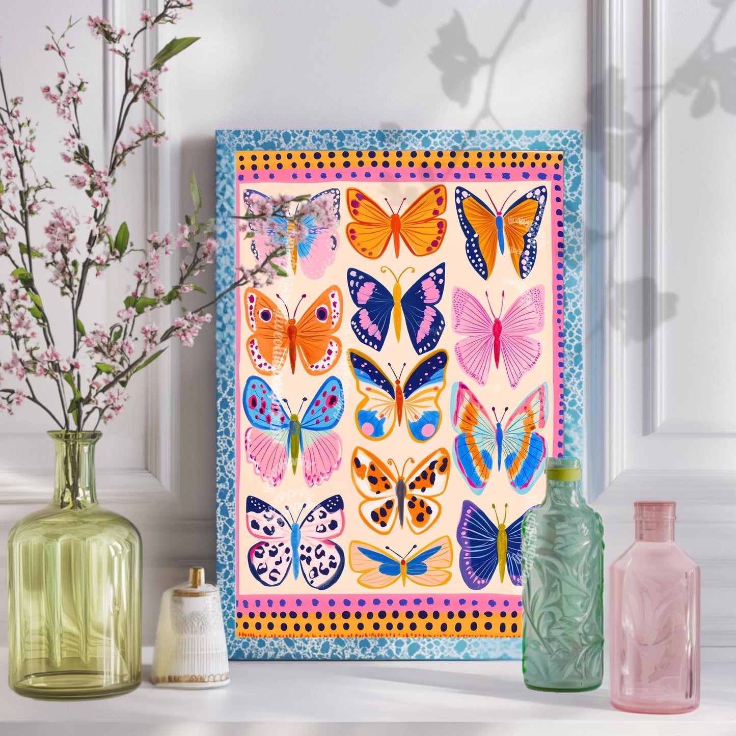 Colorful Butterfly Wall Art – Vibrant Butterfly Print Whimsical Nature Decor Bright Insect Art Maximalist Gallery Wall Living Room Decor