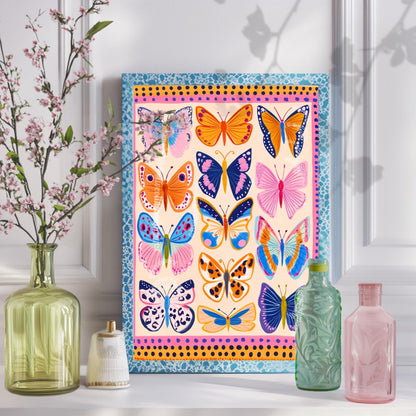 Colorful Butterfly Wall Art – Vibrant Butterfly Print Whimsical Nature Decor Bright Insect Art Maximalist Gallery Wall Living Room Decor