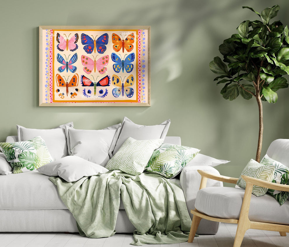 Horizontal Butterfly Print – Colorful Butterfly Wall Art Nature-Inspired Decor Maximalist Gallery Wall Dopamine Decor Over Couch Wall Art