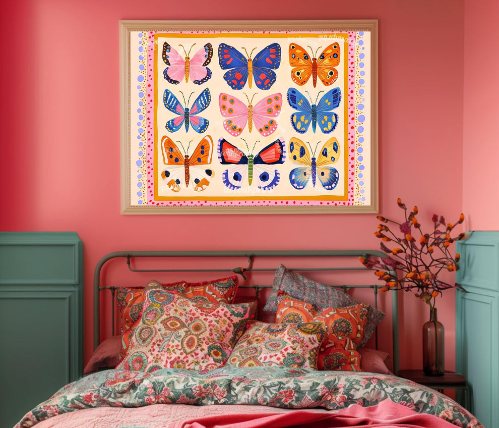 Horizontal Butterfly Print – Colorful Butterfly Wall Art Nature-Inspired Decor Maximalist Gallery Wall Dopamine Decor Over Couch Wall Art