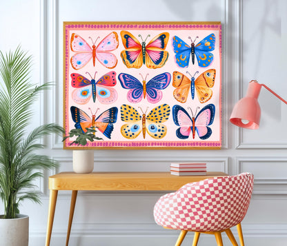 Pink Butterflies Horizontal Print – Colorful Butterfly Wall Art Nature-Inspired Decor Maximalist Gallery Wall Dopamine Decor Over Desk Art