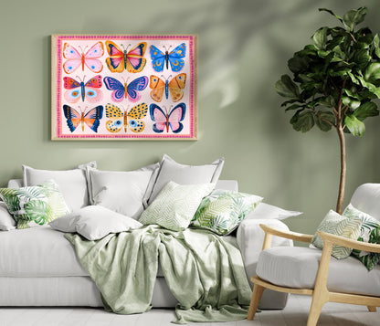 Pink Butterflies Horizontal Print – Colorful Butterfly Wall Art Nature-Inspired Decor Maximalist Gallery Wall Dopamine Decor Over Desk Art