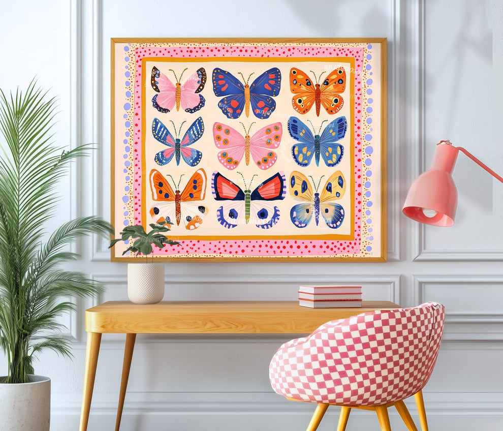 Horizontal Butterfly Print – Colorful Butterfly Wall Art Nature-Inspired Decor Maximalist Gallery Wall Dopamine Decor Over Couch Wall Art