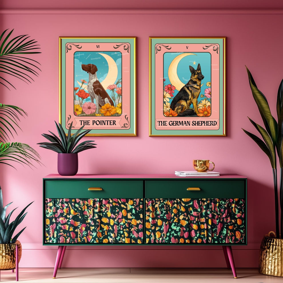 German Shorthaired Pointer Wall Art – GSP Tarot Dog Art Print – GSP Gift for Dog Lovers Boho Tarot Poster Pet Decor for Living Room