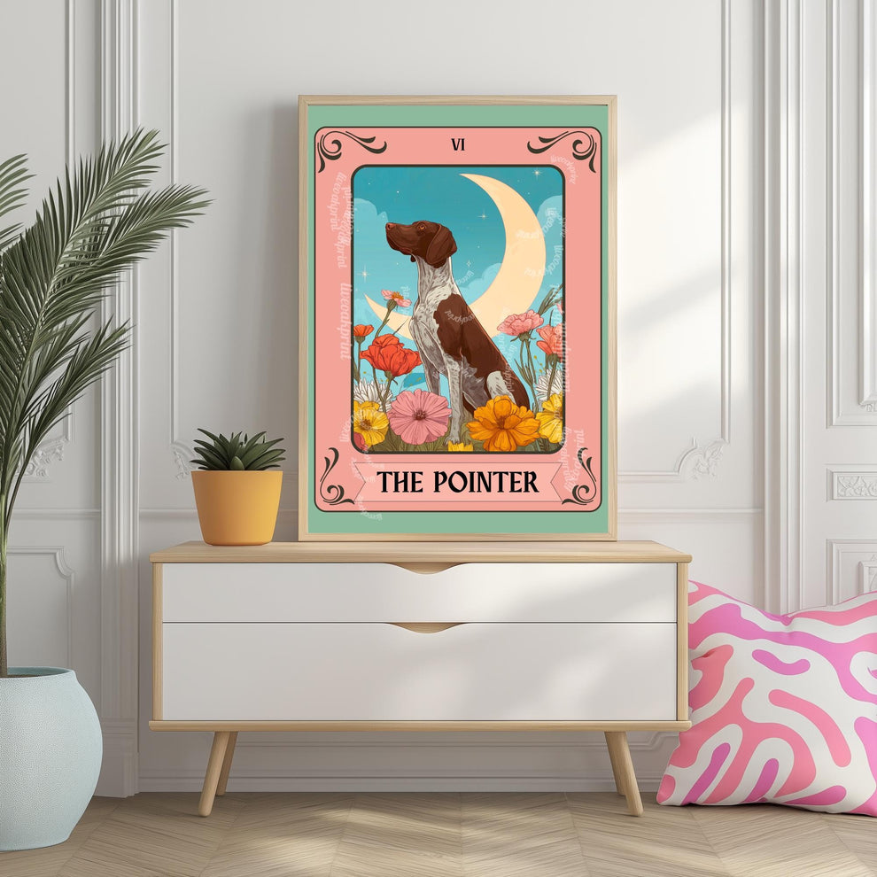 German Shorthaired Pointer Wall Art – GSP Tarot Dog Art Print – GSP Gift for Dog Lovers Boho Tarot Poster Pet Decor for Living Room