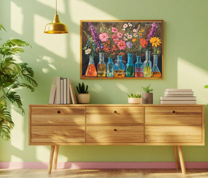 Flasks, Test Tubes & Wildflowers (Neutral Tones)