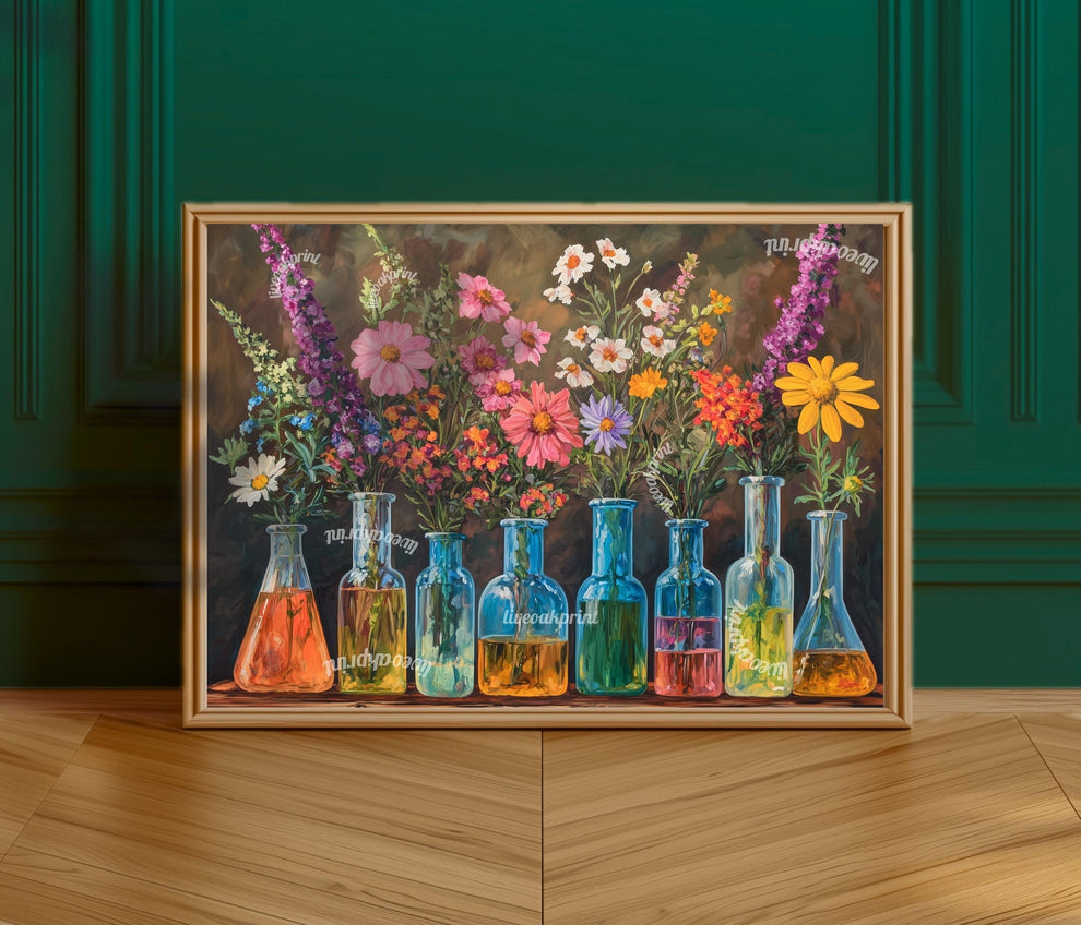 Flasks, Test Tubes & Wildflowers (Neutral Tones)