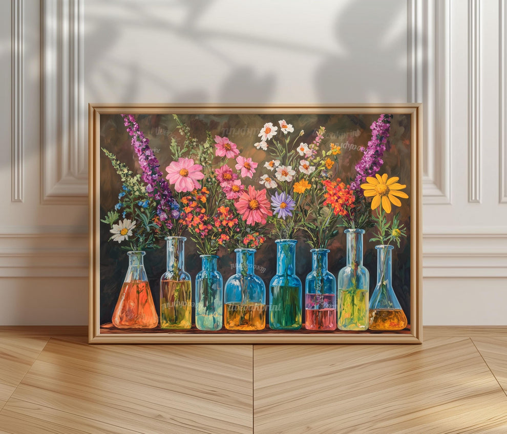 Flasks, Test Tubes & Wildflowers (Neutral Tones)