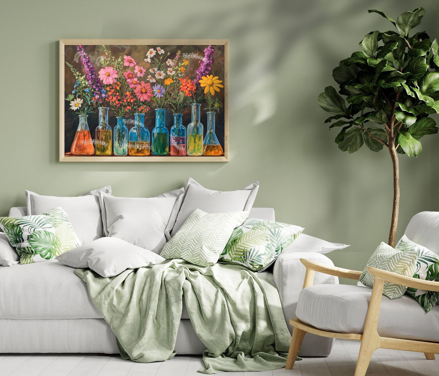 Flasks, Test Tubes & Wildflowers (Neutral Tones)