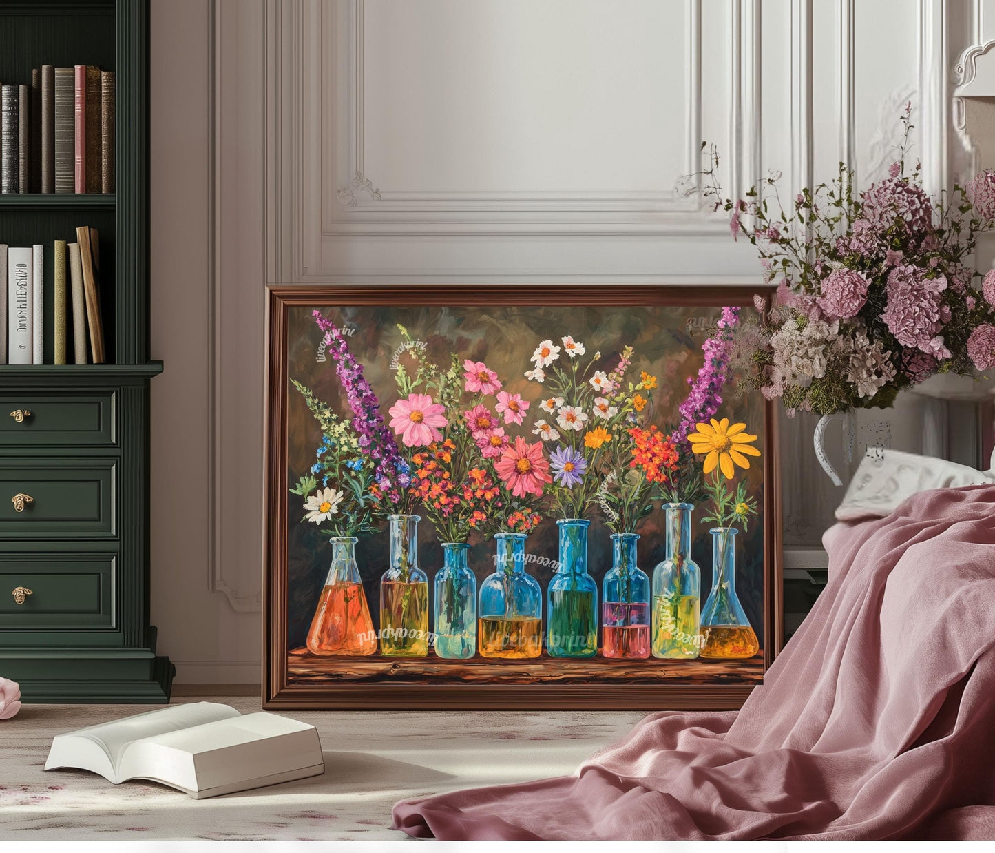 Flasks, Test Tubes & Wildflowers (Neutral Tones)