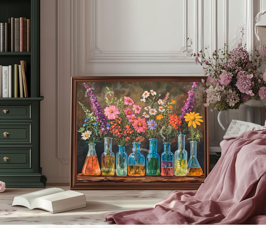 Flasks, Test Tubes & Wildflowers (Neutral Tones)