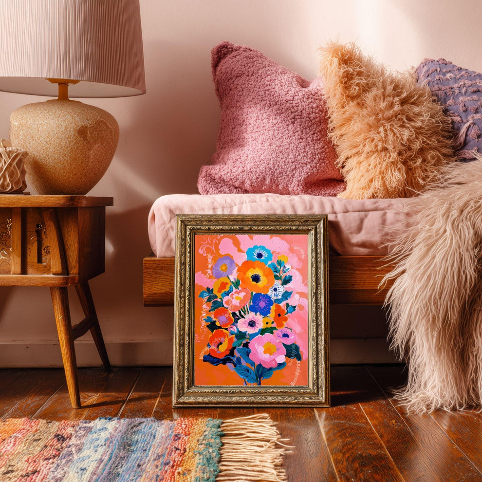 Electric Garden Bloom Print – Colorful Floral Wall Art for Maximalist Home Decor – Bright Poster for Bedroom, Living Room or Gallery Wall