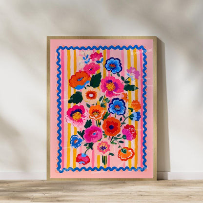 Pink and Orange Floral Art Set – Bold Maximalist Flower Prints – Vibrant Wall Art for Bedroom, Living Room, or Gallery Wall