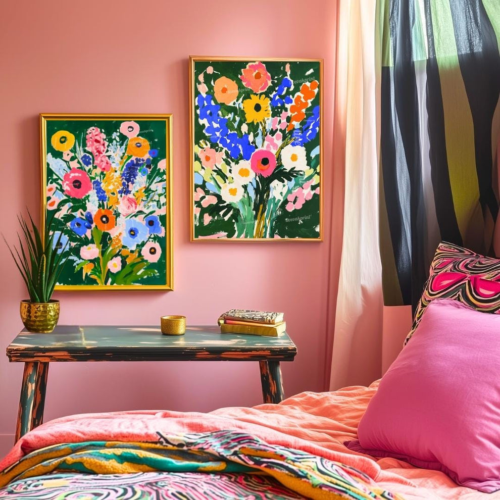 Set of 2 Green Floral Art Prints