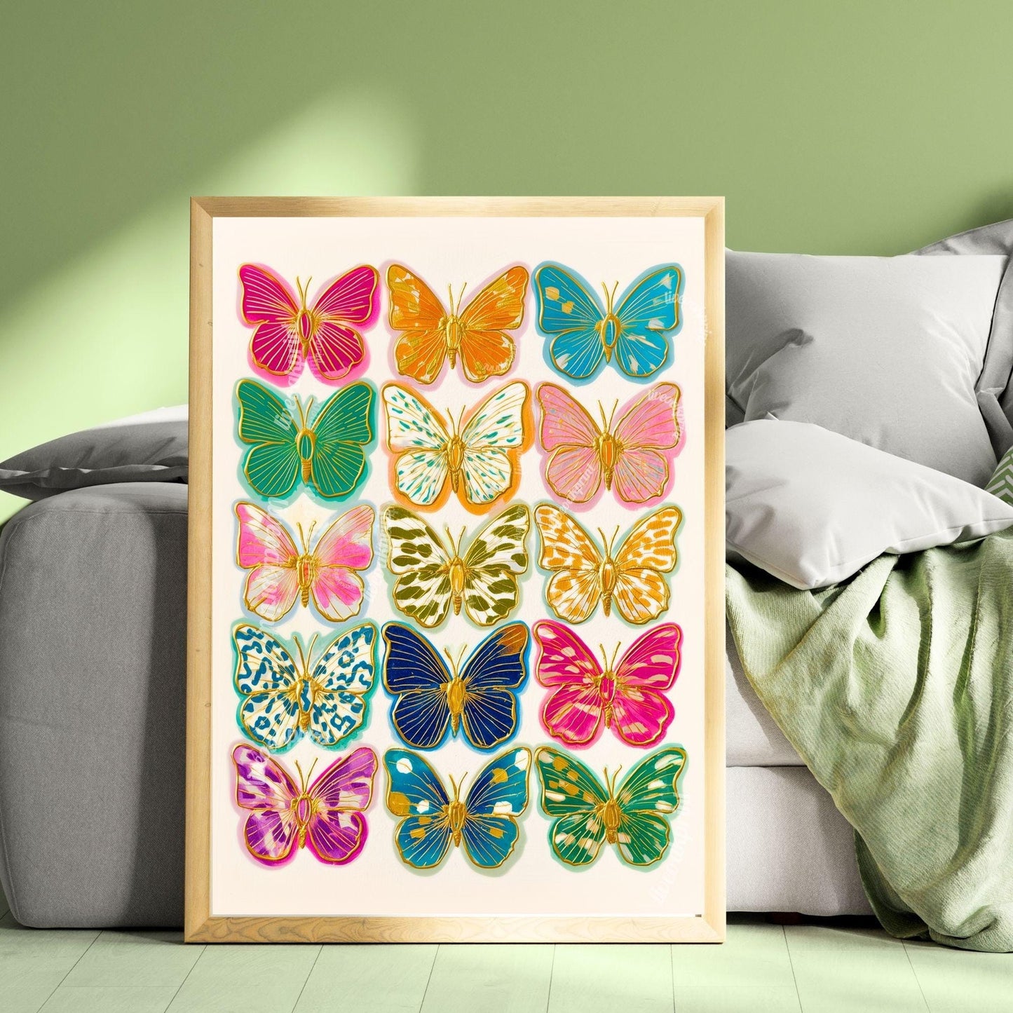 Colorful Butterfly Wall Art Print – Maximalist Dopamine Decor for Bedroom, Living Room, or Boho Gallery Wall Dorm Wall Decor Funky Kids Room