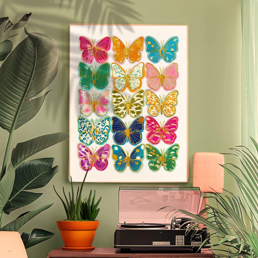 Colorful Butterfly Wall Art Print – Maximalist Dopamine Decor for Bedroom, Living Room, or Boho Gallery Wall Dorm Wall Decor Funky Kids Room