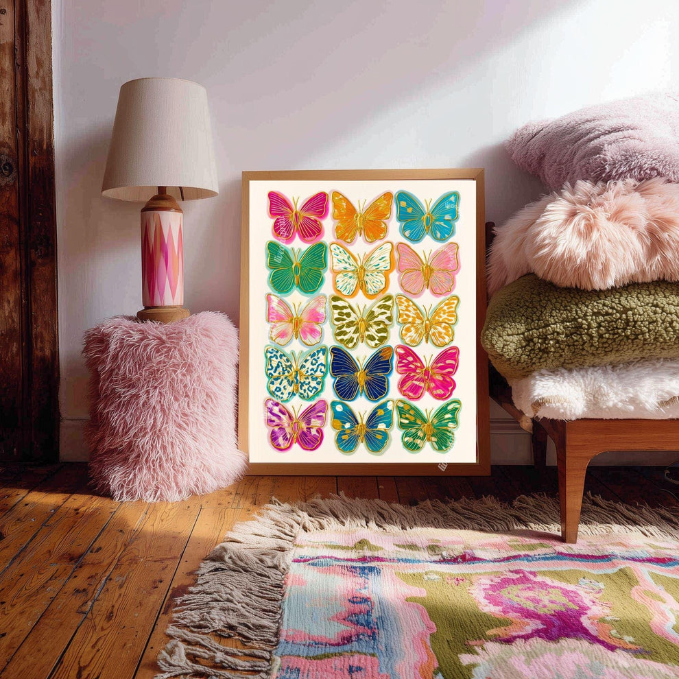 Colorful Butterfly Wall Art Print – Maximalist Dopamine Decor for Bedroom, Living Room, or Boho Gallery Wall Dorm Wall Decor Funky Kids Room
