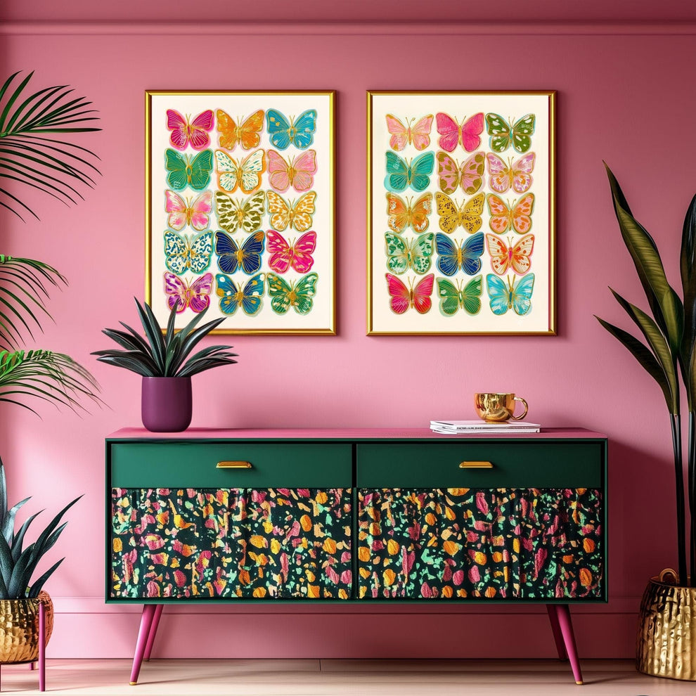 Colorful Butterfly Wall Art Print – Maximalist Dopamine Decor for Bedroom, Living Room, or Boho Gallery Wall Dorm Wall Decor Funky Kids Room