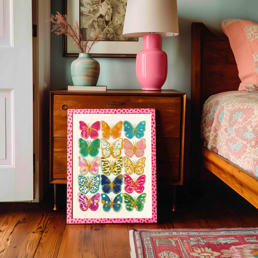 Colorful Butterfly Wall Art Print – Maximalist Dopamine Decor for Bedroom, Living Room, or Boho Gallery Wall Dorm Wall Decor Funky Kids Room