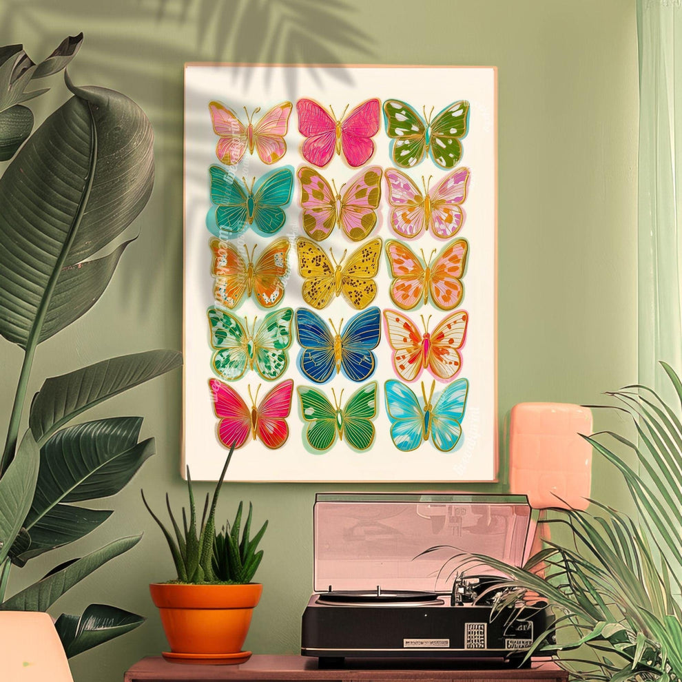Butterfly Art Print – Bright Maximalist Wall Decor Colorful Boho Bedroom Poster Eclectic Gallery Wall Art Living Room Decor Preppy Dopamine