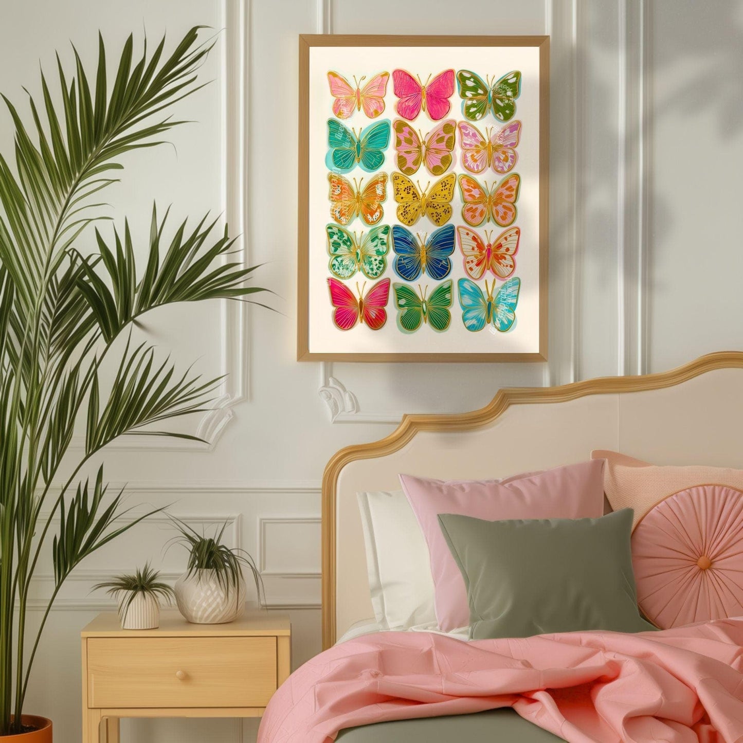 Butterfly Art Print – Bright Maximalist Wall Decor Colorful Boho Bedroom Poster Eclectic Gallery Wall Art Living Room Decor Preppy Dopamine