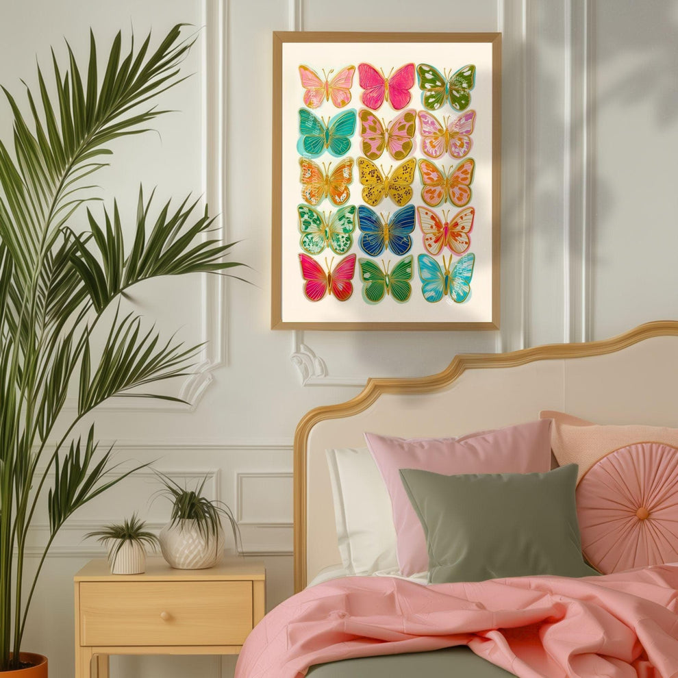 Butterfly Art Print – Bright Maximalist Wall Decor Colorful Boho Bedroom Poster Eclectic Gallery Wall Art Living Room Decor Preppy Dopamine