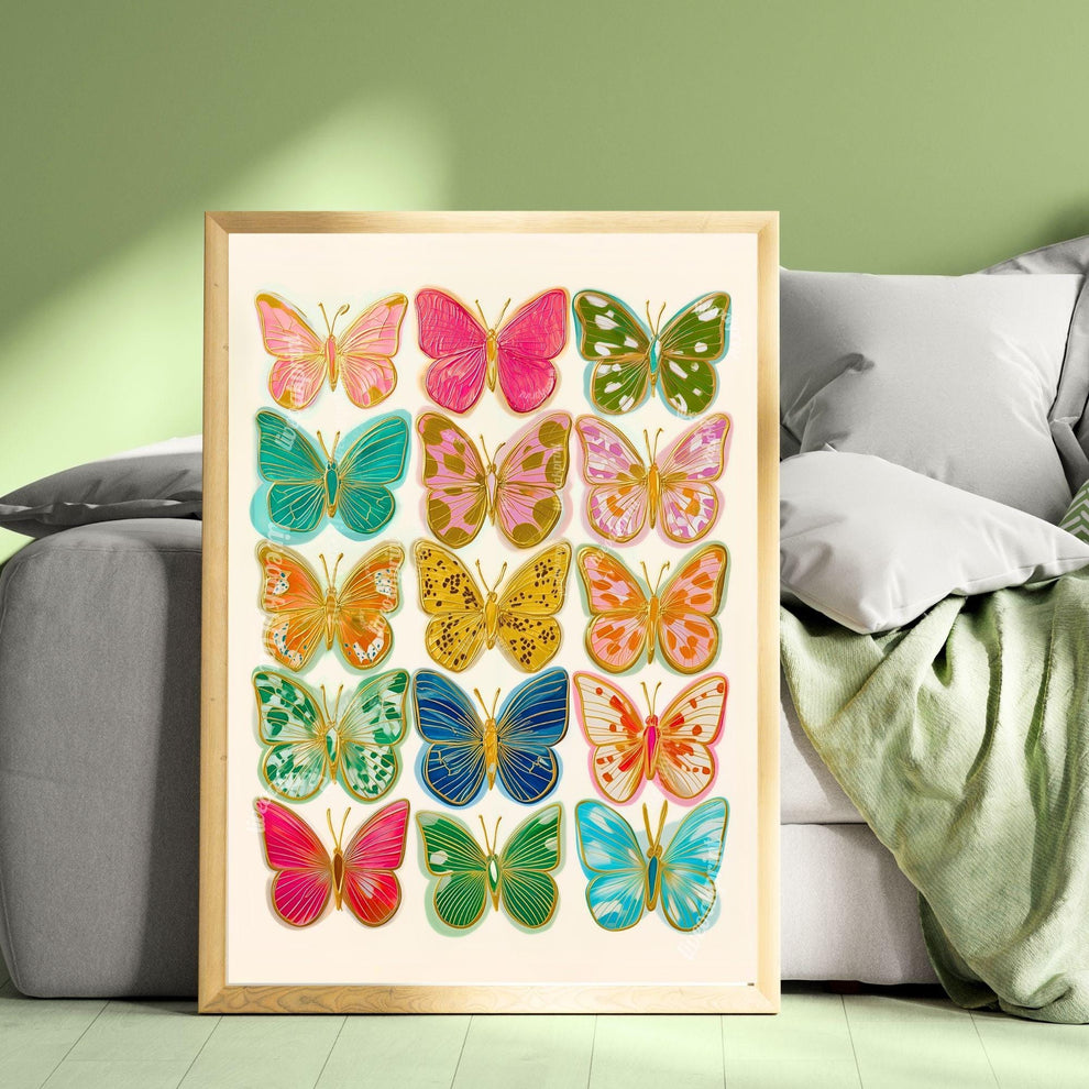 Butterfly Art Print – Bright Maximalist Wall Decor Colorful Boho Bedroom Poster Eclectic Gallery Wall Art Living Room Decor Preppy Dopamine
