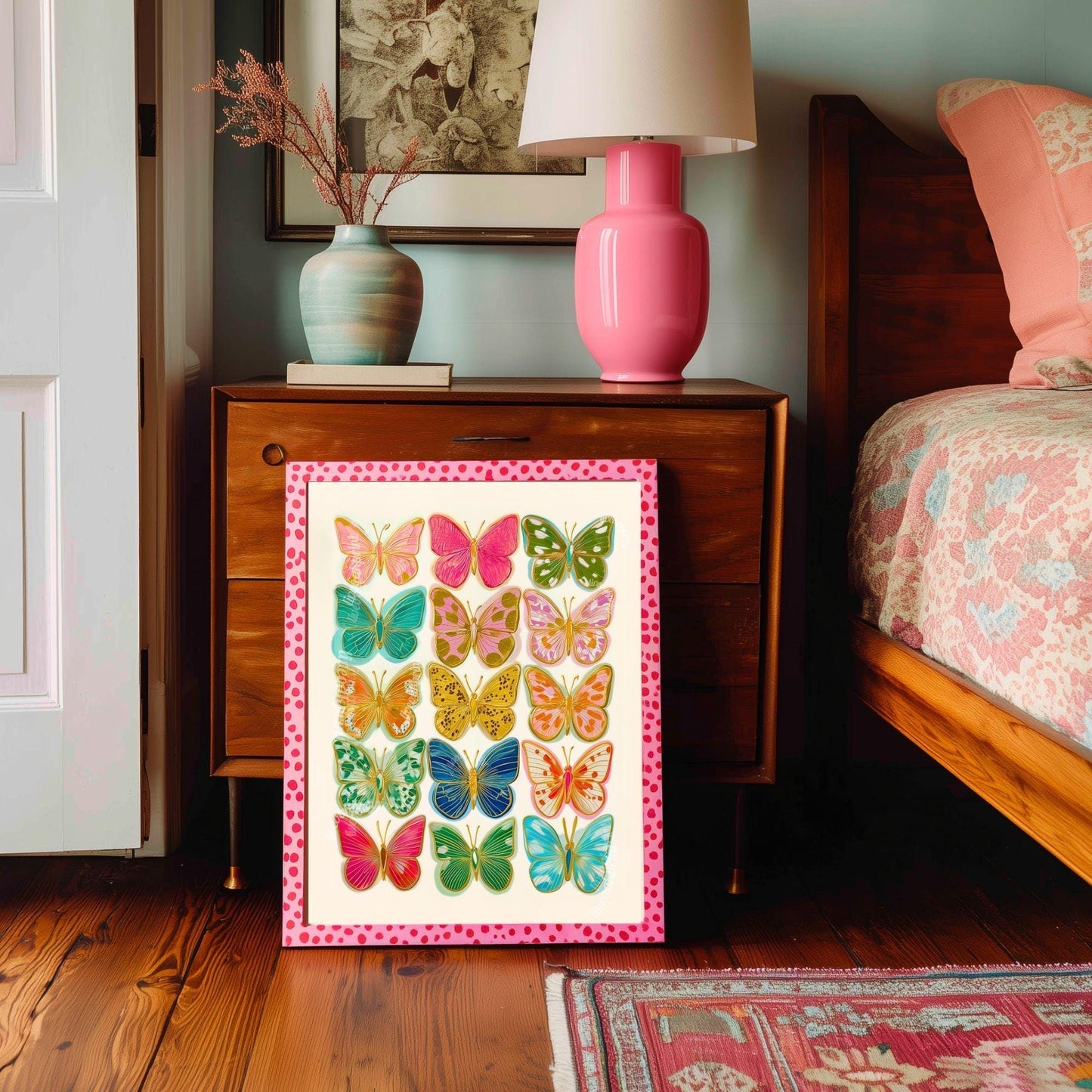 Butterfly Art Print – Bright Maximalist Wall Decor Colorful Boho Bedroom Poster Eclectic Gallery Wall Art Living Room Decor Preppy Dopamine