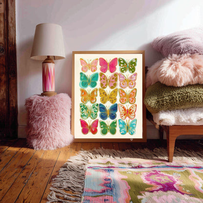 Butterfly Art Print – Bright Maximalist Wall Decor Colorful Boho Bedroom Poster Eclectic Gallery Wall Art Living Room Decor Preppy Dopamine