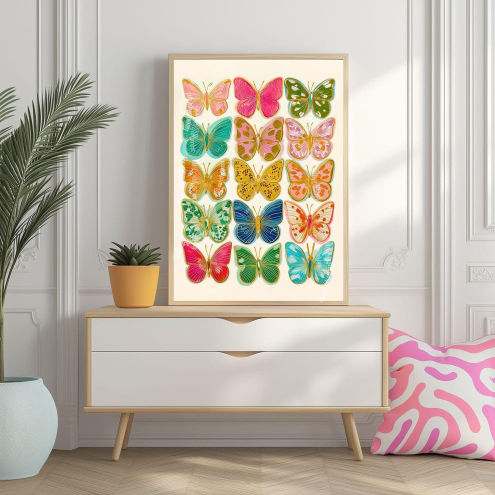 Butterfly Art Print – Bright Maximalist Wall Decor Colorful Boho Bedroom Poster Eclectic Gallery Wall Art Living Room Decor Preppy Dopamine