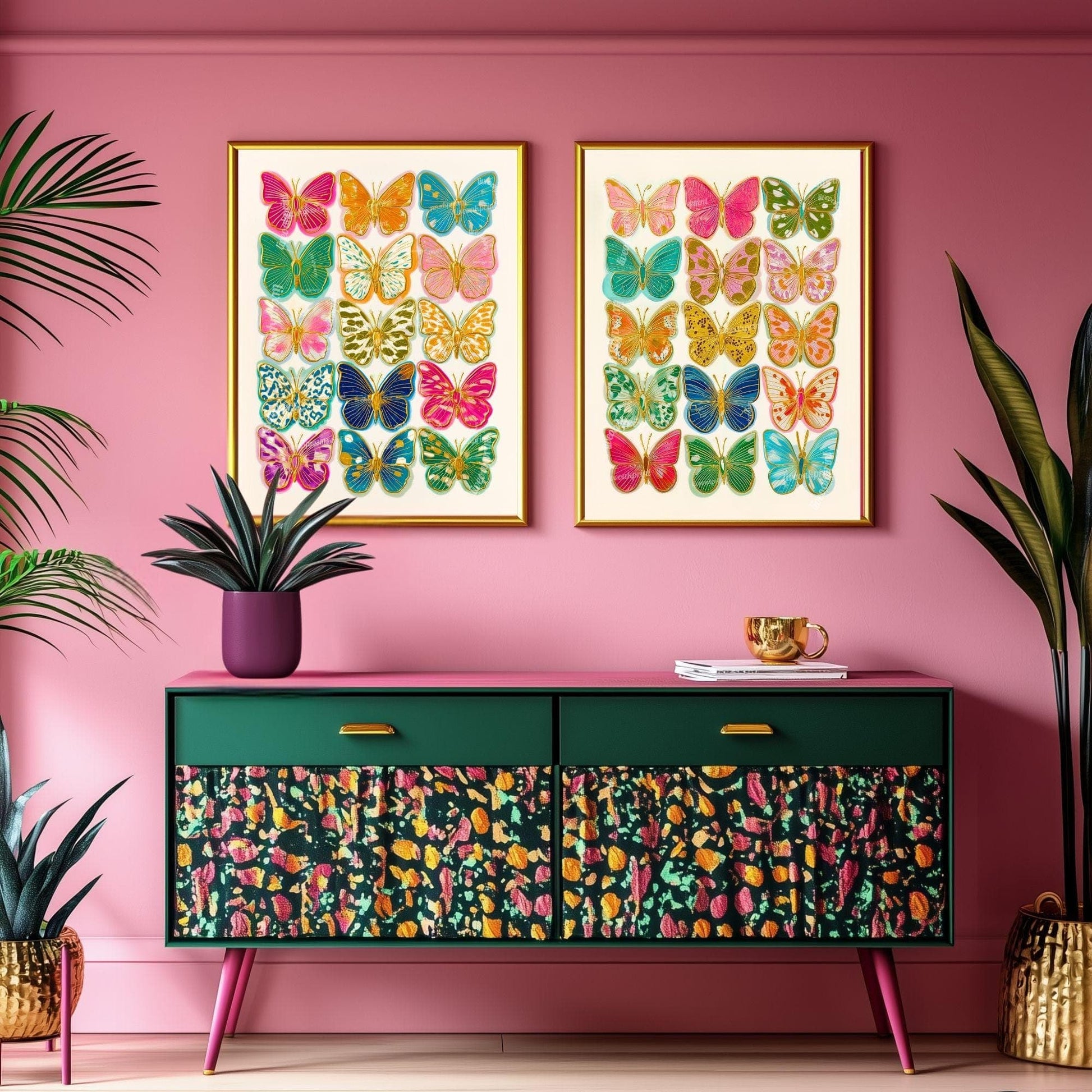 Butterfly Art Print – Bright Maximalist Wall Decor Colorful Boho Bedroom Poster Eclectic Gallery Wall Art Living Room Decor Preppy Dopamine