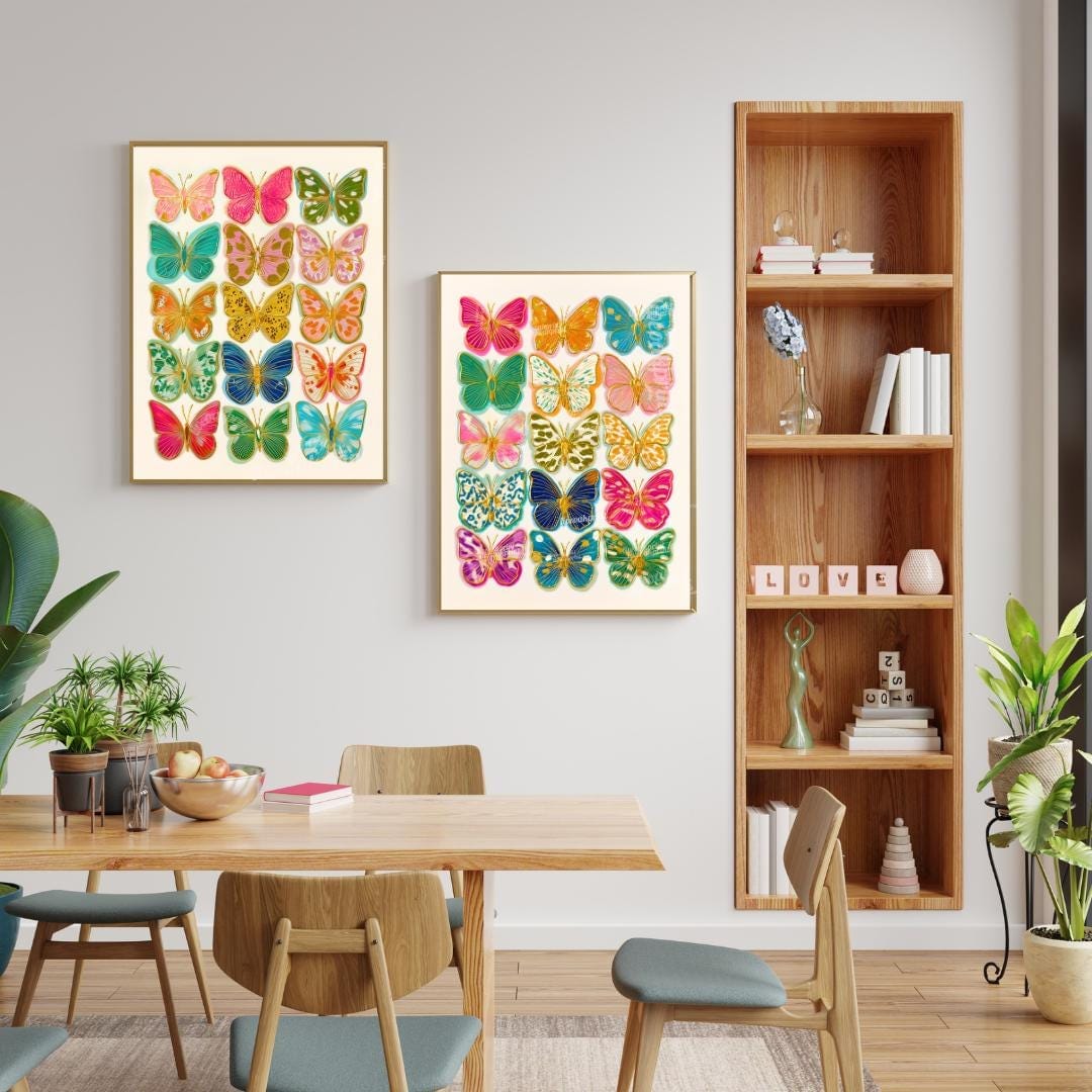 Set of 2 Butterfly Wall Art Prints