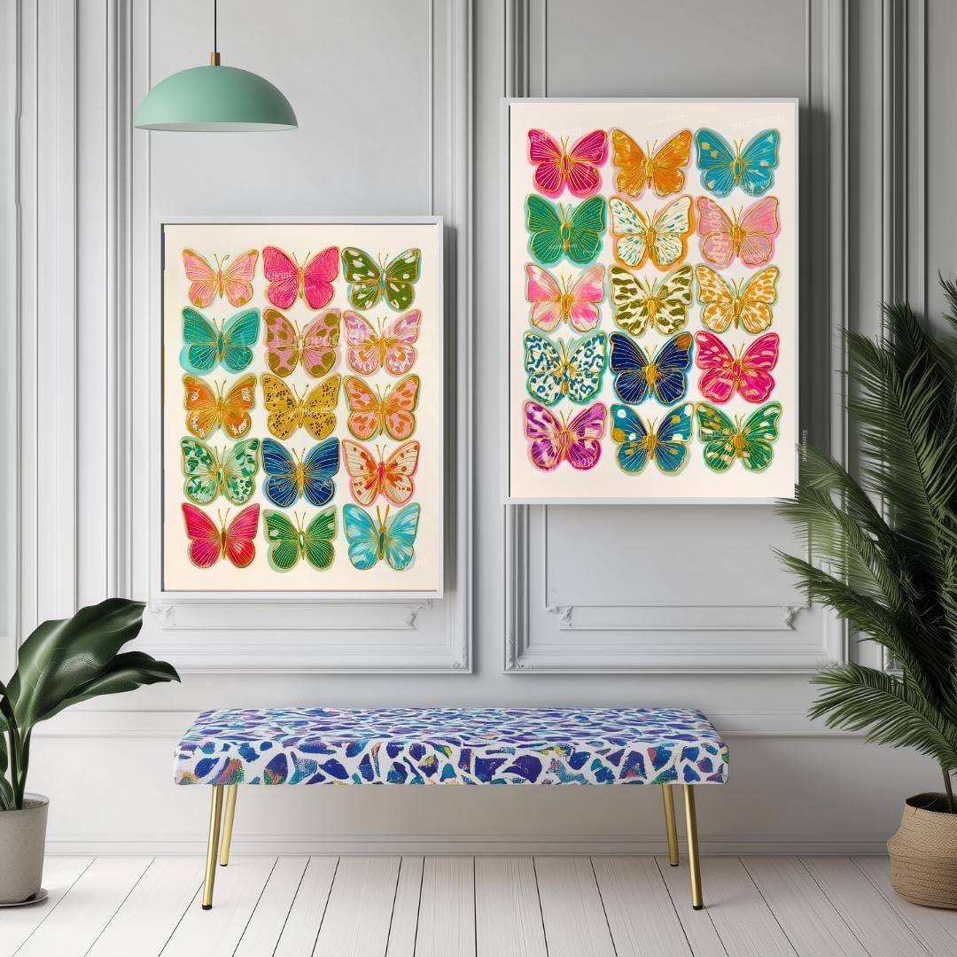 Set of 2 Butterfly Wall Art Prints