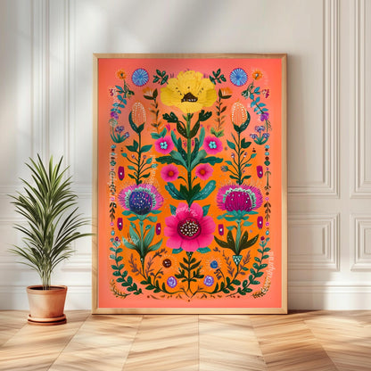 Cactus Wall Art Set of 3 – Bold Southwestern Prints Mexican Folk Art Desert Decor Orange Boho Gallery Wall Funky Over Couch Art Orange