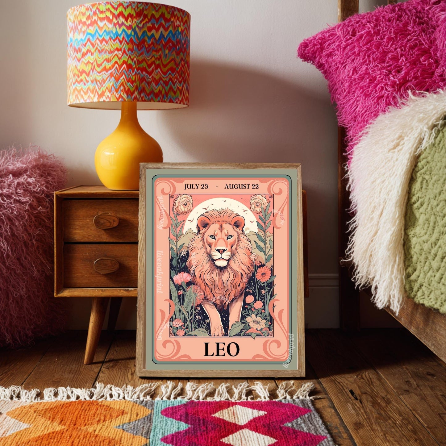 Leo Tarot Print – Leo Gift, Leo Art Print Zodiac Wall Art Astrology Dorm Decor Wall Print August Birthday Gift Leo Wall Art Leo Home Decor