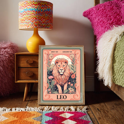Leo Tarot Print – Leo Gift, Leo Art Print Zodiac Wall Art Astrology Dorm Decor Wall Print August Birthday Gift Leo Wall Art Leo Home Decor