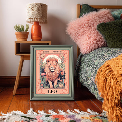 Leo Tarot Print – Leo Gift, Leo Art Print Zodiac Wall Art Astrology Dorm Decor Wall Print August Birthday Gift Leo Wall Art Leo Home Decor