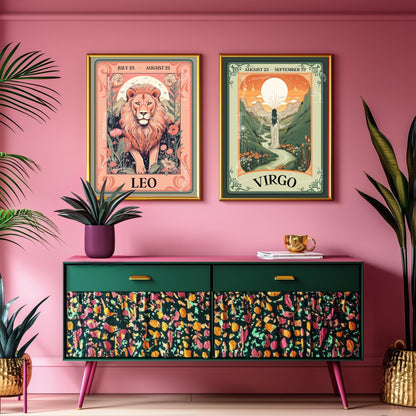 Leo Tarot Print – Leo Gift, Leo Art Print Zodiac Wall Art Astrology Dorm Decor Wall Print August Birthday Gift Leo Wall Art Leo Home Decor