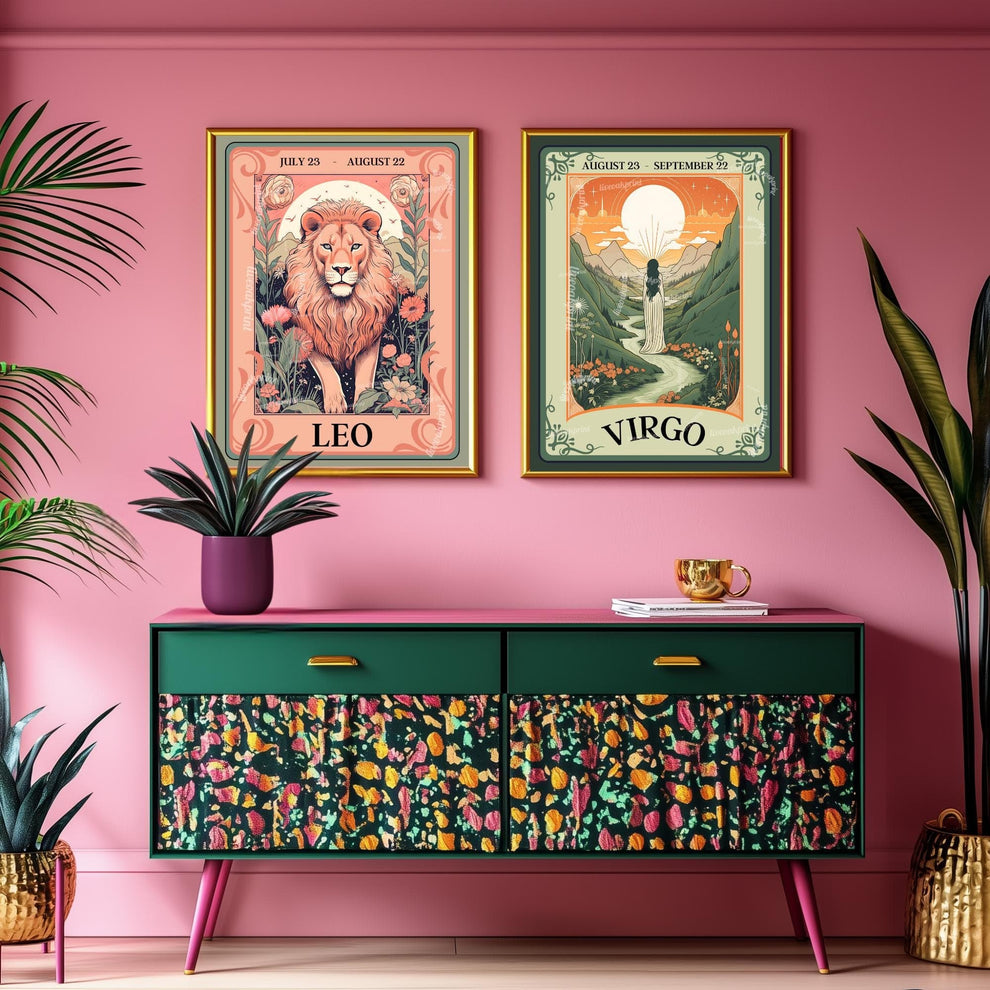 Leo Tarot Print – Leo Gift, Leo Art Print Zodiac Wall Art Astrology Dorm Decor Wall Print August Birthday Gift Leo Wall Art Leo Home Decor