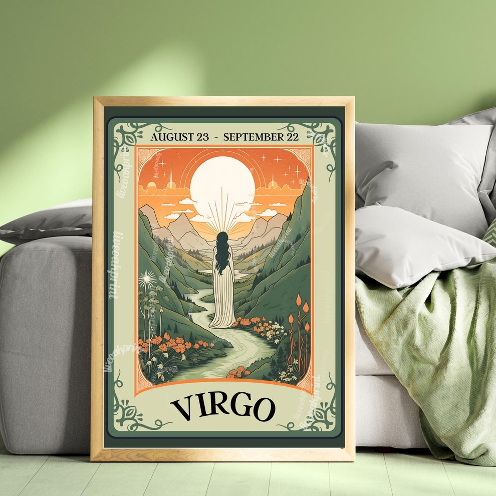 Virgo Tarot Print – Virgo Gift, Virgo Art Print Zodiac Wall Art Astrology Dorm Decor Wall Print September Birthday Gift Virgo Home Decor